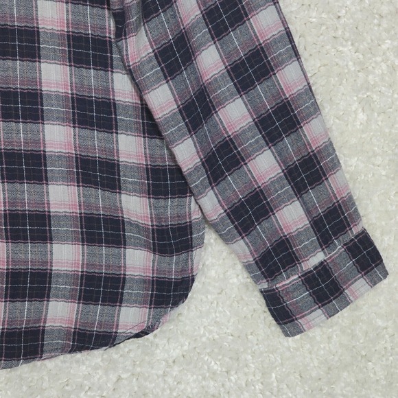 Xirena Shirt Womens Large Gray Pink Plaid Cotton Button Up Relaxed Fit Layers - Picture 2 of 10
